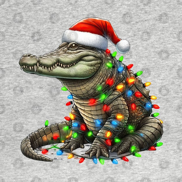 Alligator Wrapped In Christmas Lights by Chromatic Fusion Studio